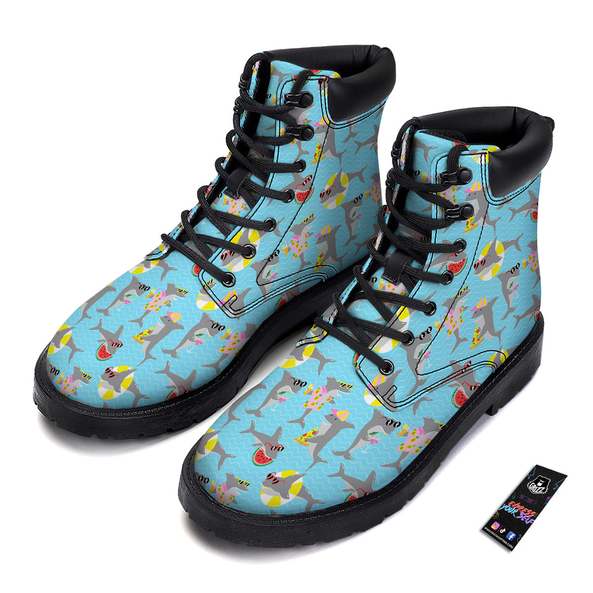Shark Cartoon Print Pattern Boots-grizzshop