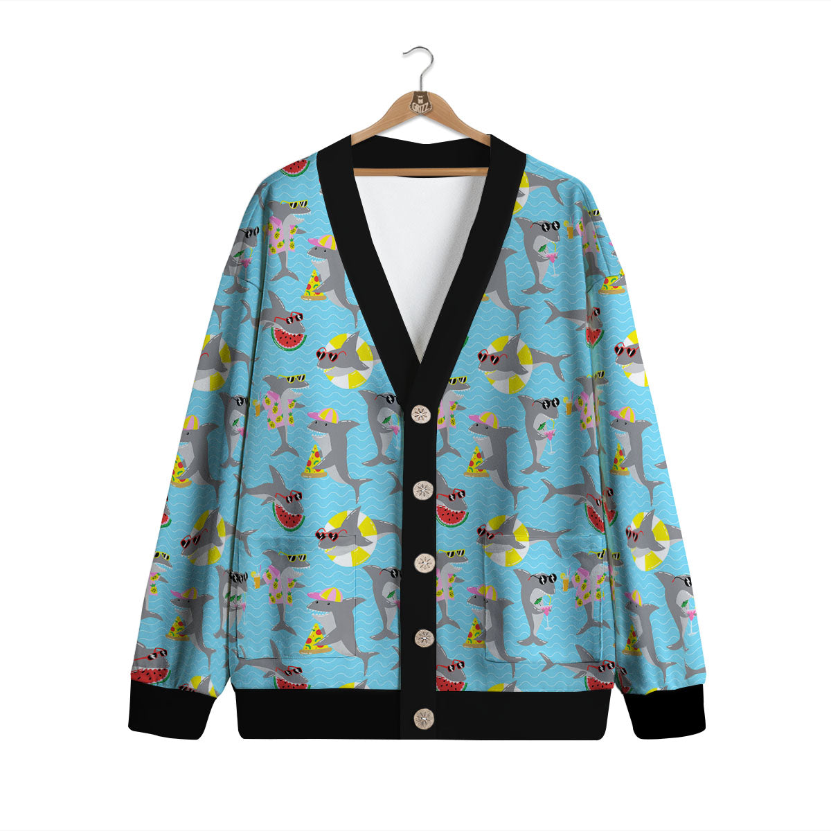 Shark Cartoon Print Pattern Cardigan-grizzshop