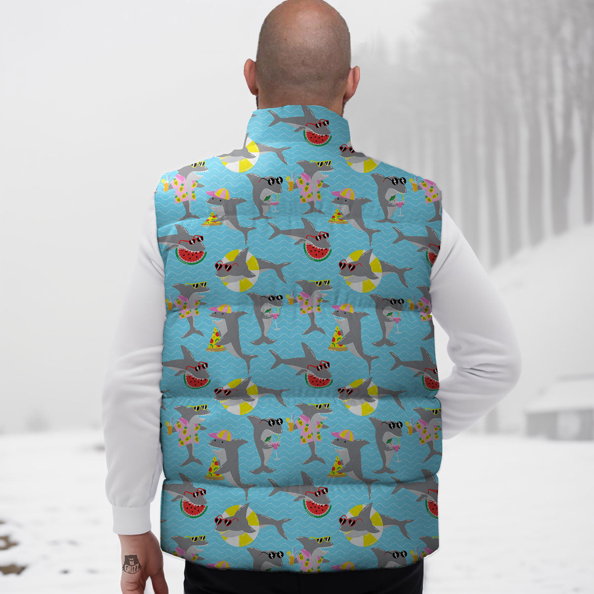 Shark Cartoon Print Pattern Down Vest