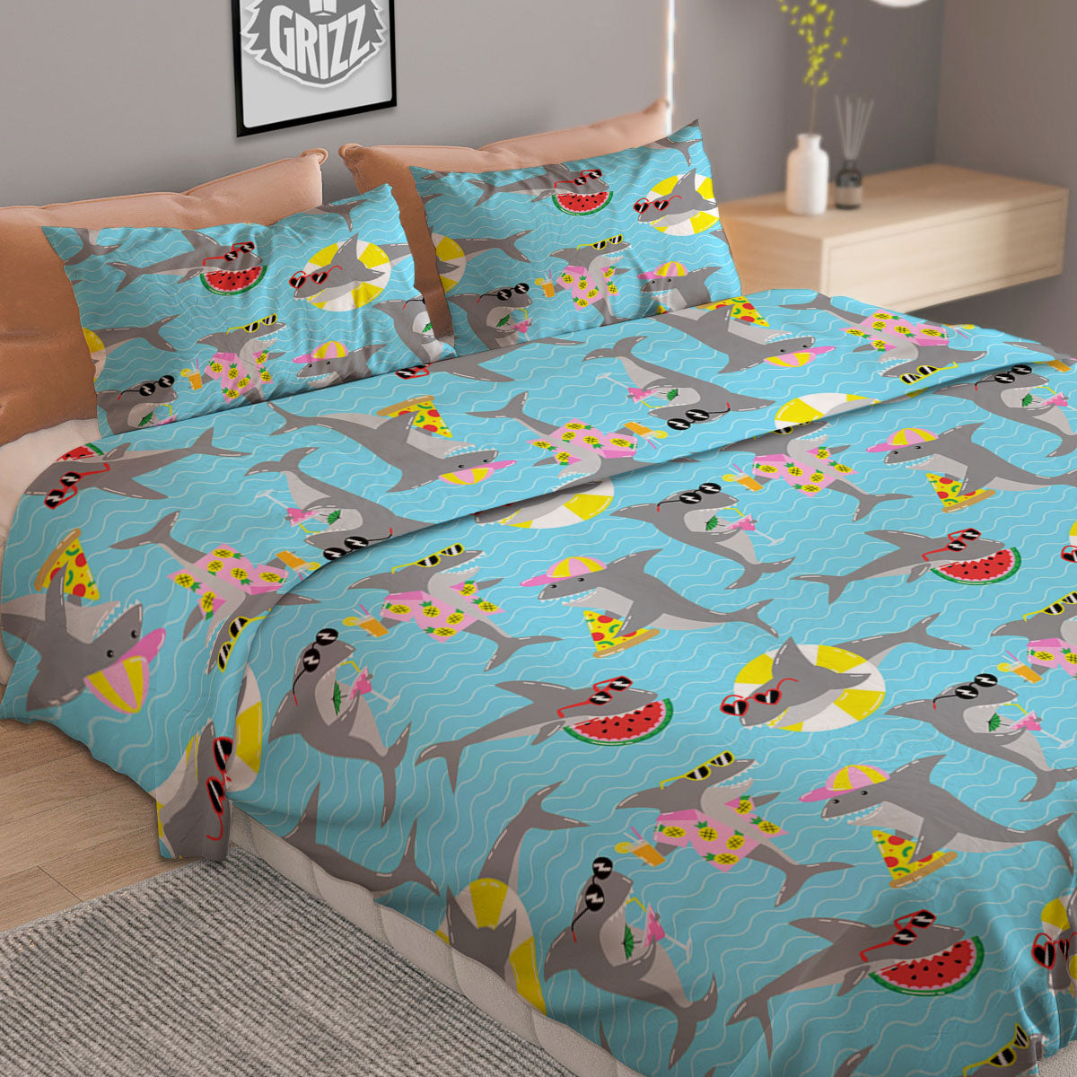Rooster Embroidery Print Pattern Duvet Cover Bedding Set