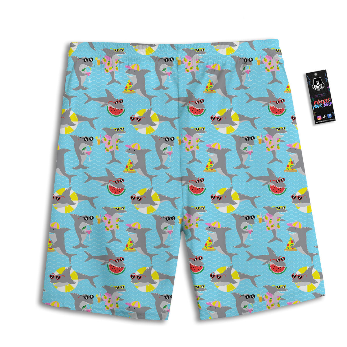 Shark Cartoon Print Pattern Men's Athletic Shorts