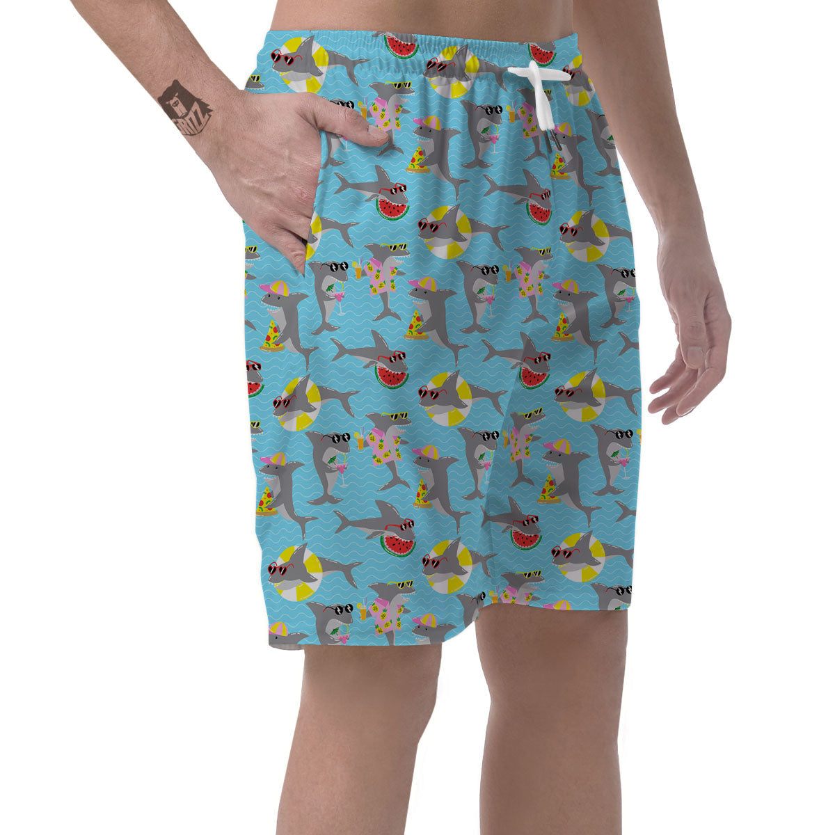 Shark Cartoon Print Pattern Men's Shorts-grizzshop