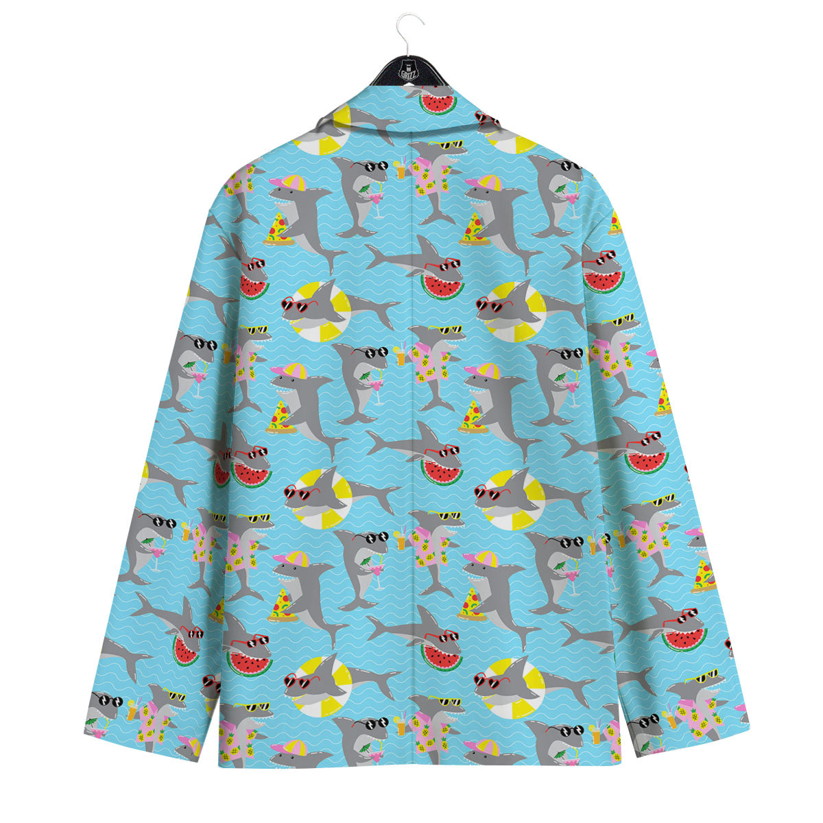 Shark Cartoon Print Pattern Men's Sport Coat-grizzshop