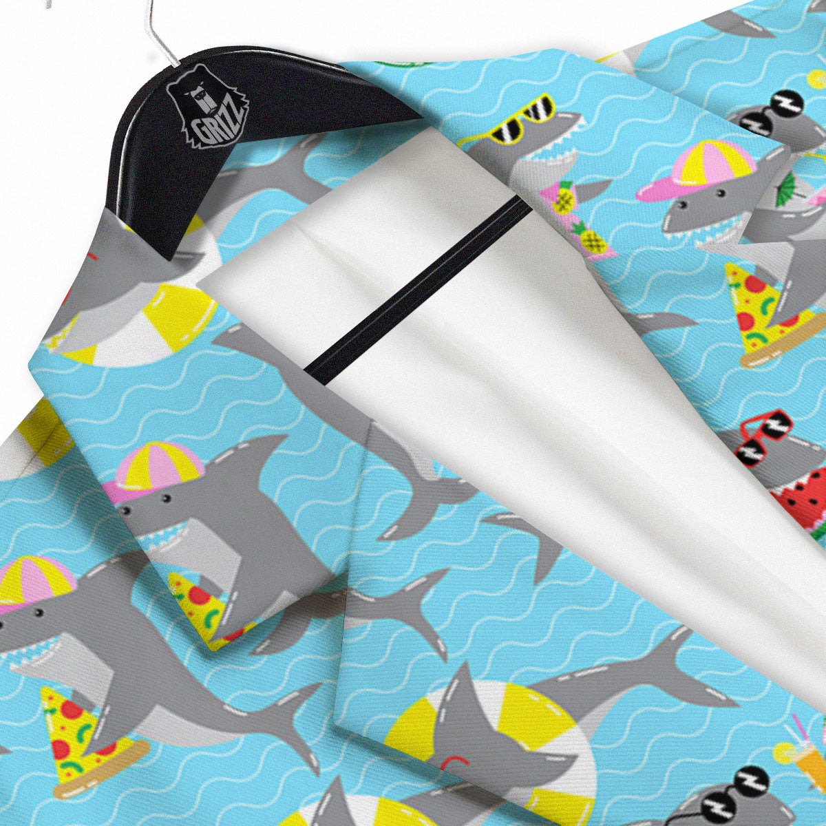 Shark Cartoon Print Pattern Men's Sport Coat-grizzshop