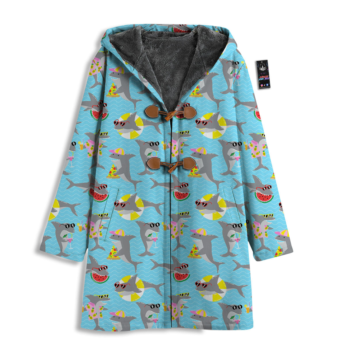 Shark Cartoon Print Pattern Men's Windbreaker Jacket-grizzshop