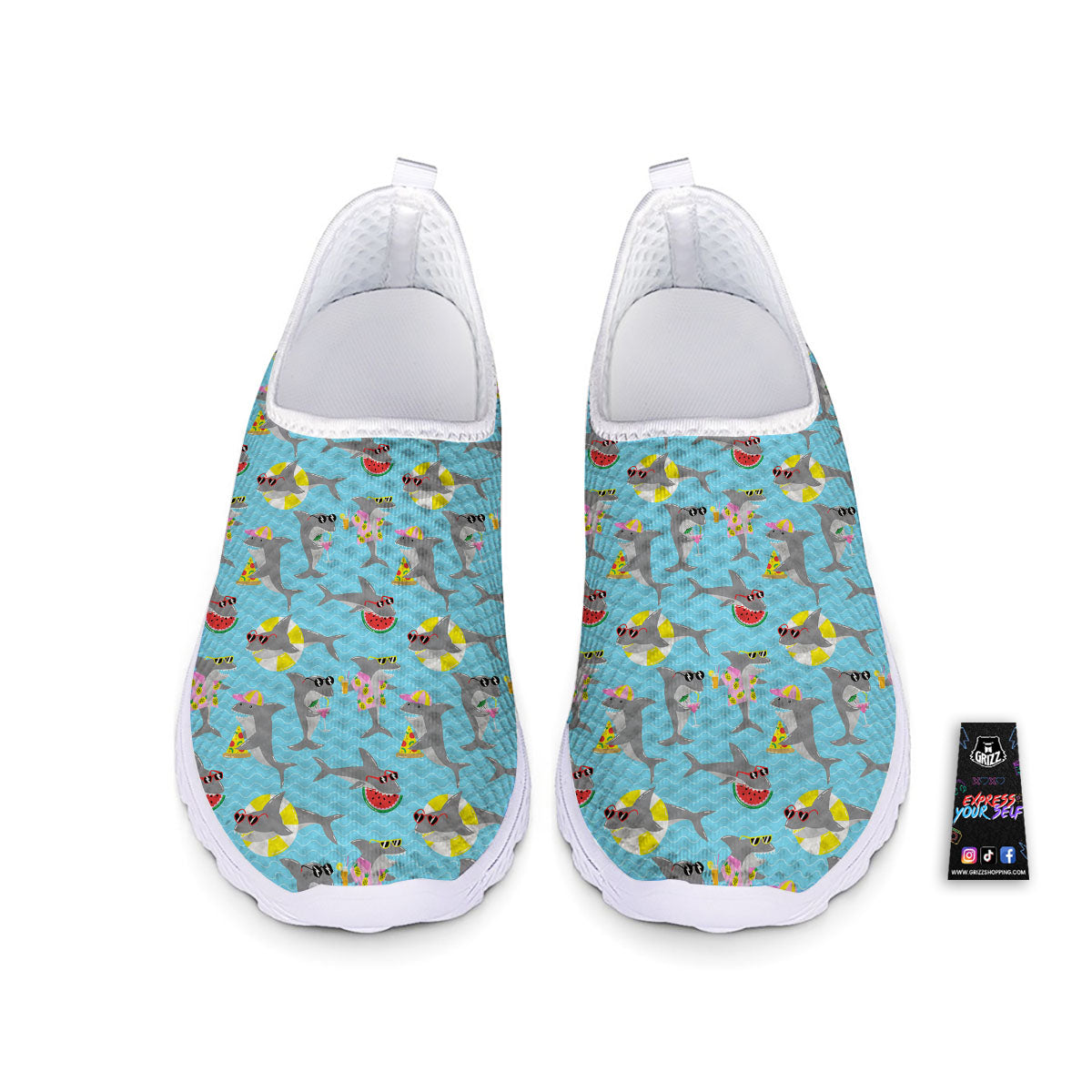 Shark Cartoon Print Pattern Nurse Shoes-grizzshop