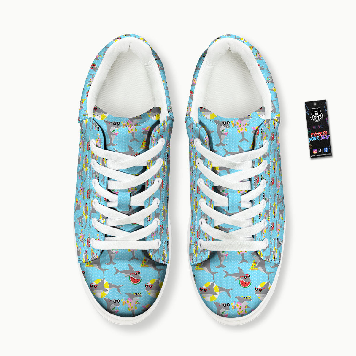 Shark Cartoon Print Pattern Platform Shoes-grizzshop