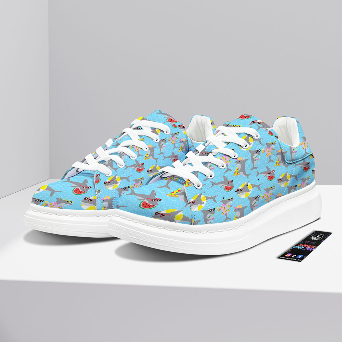 Shark Cartoon Print Pattern Platform Shoes-grizzshop