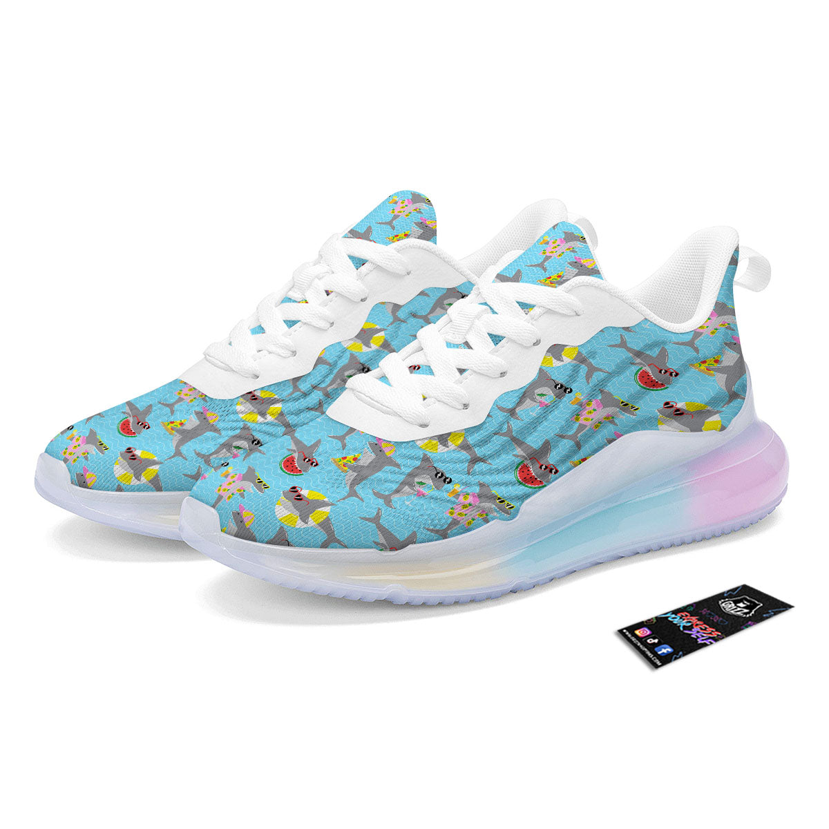 Shark Cartoon Print Pattern Running Sneakers-grizzshop