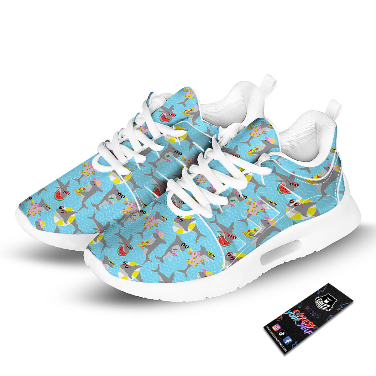 Shark Cartoon Print Pattern Tennis Shoes-grizzshop