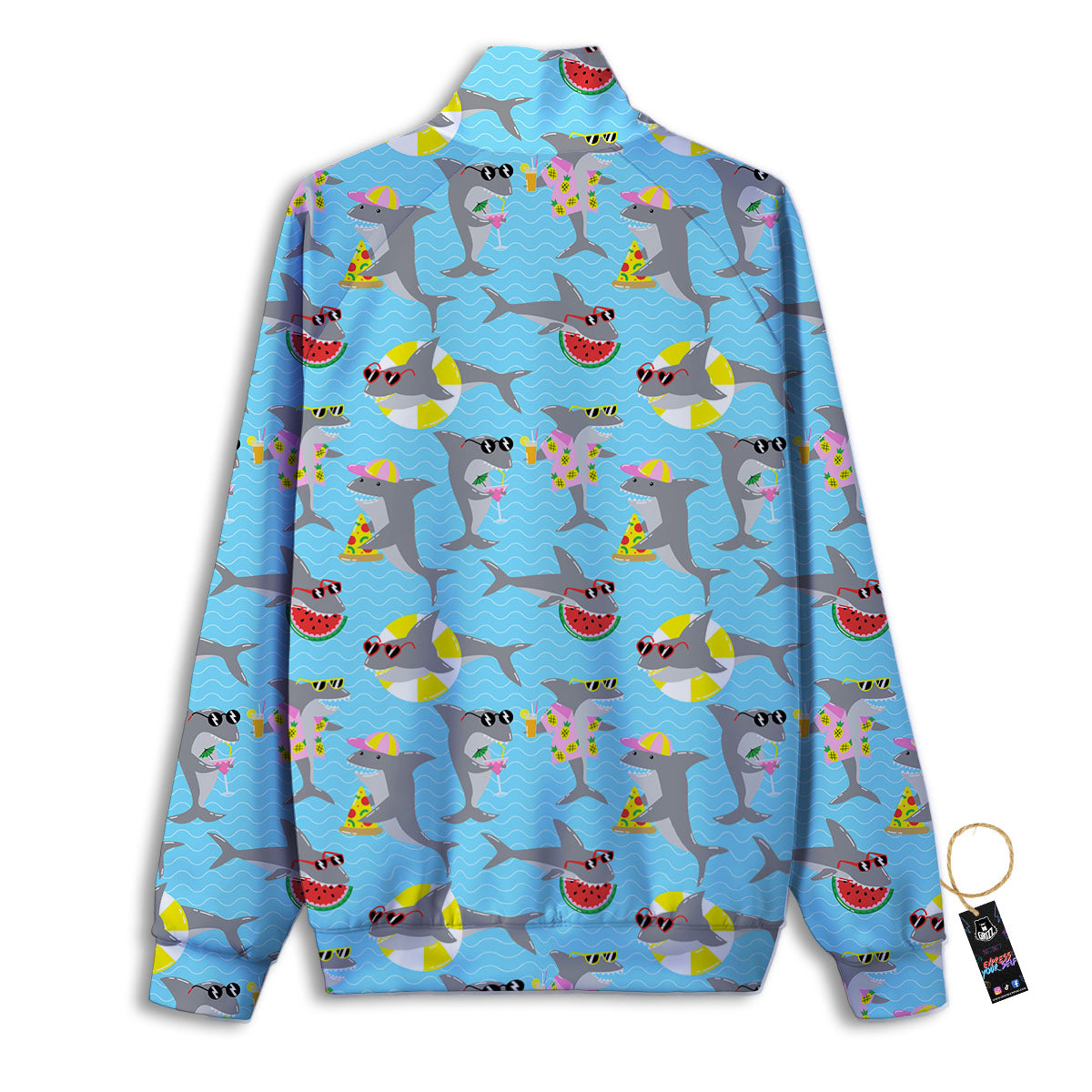 Shark Cartoon Print Pattern Track Jacket-grizzshop