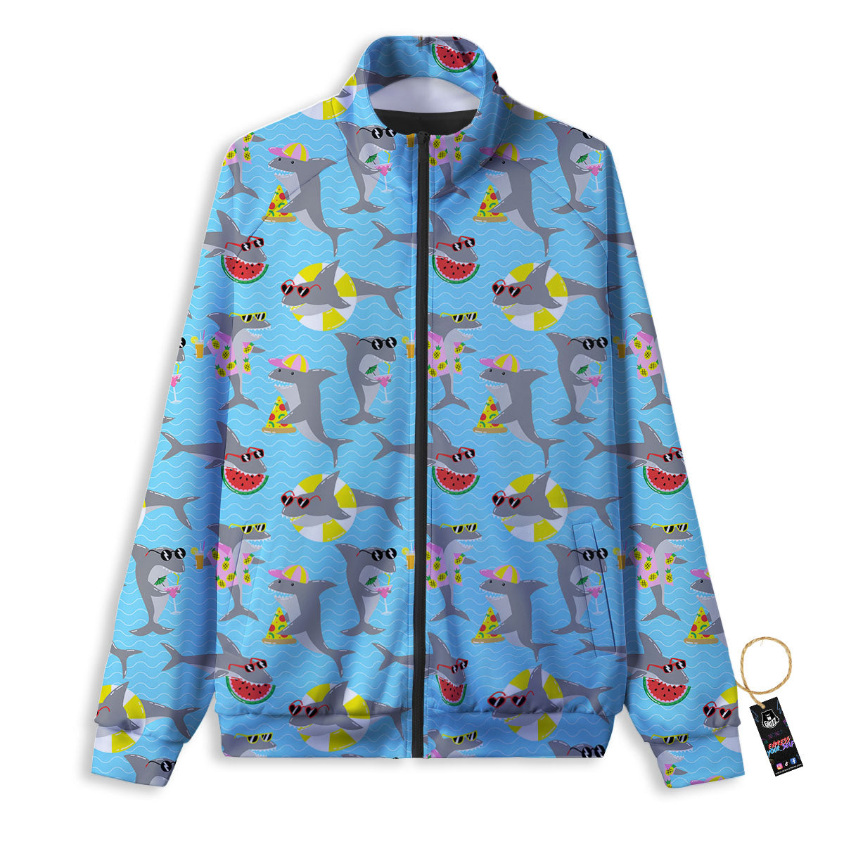 Shark Cartoon Print Pattern Track Jacket-grizzshop