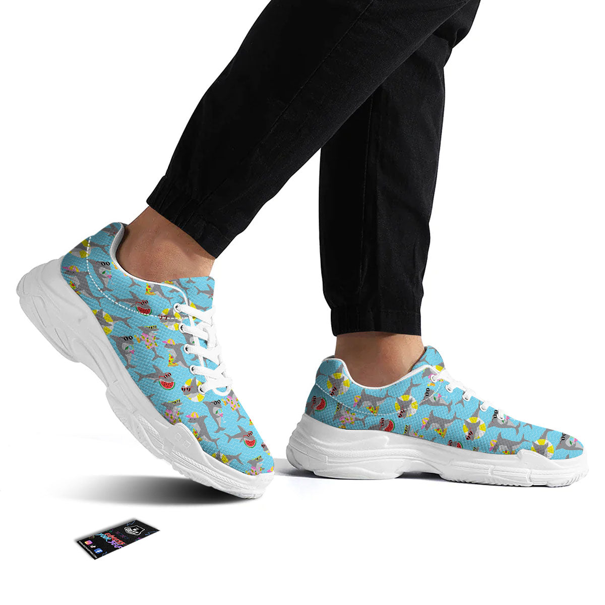 Shark Cartoon Print Pattern White Chunky Shoes-grizzshop