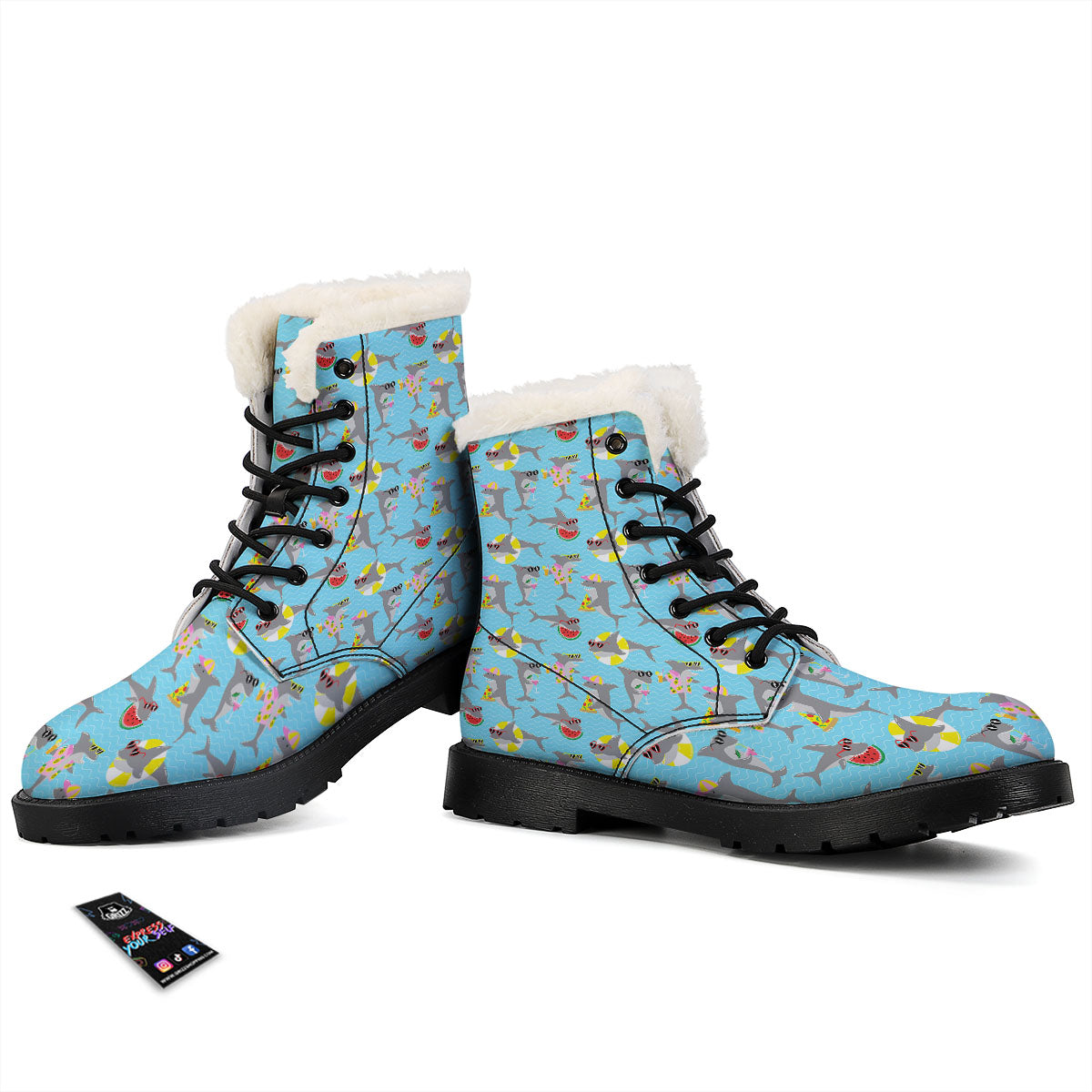 Shark Cartoon Print Pattern Winter Boots-grizzshop