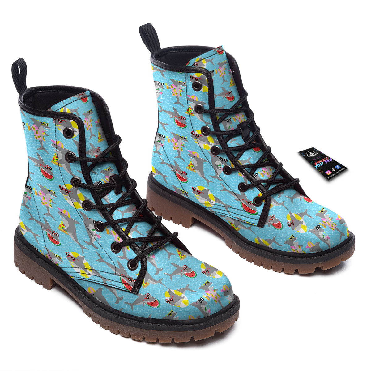 Shark Cartoon Print Pattern Work Boots-grizzshop