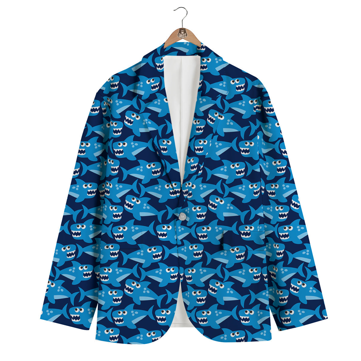 Shark Circling Cartoon Pattern Print Men's Blazer-grizzshop
