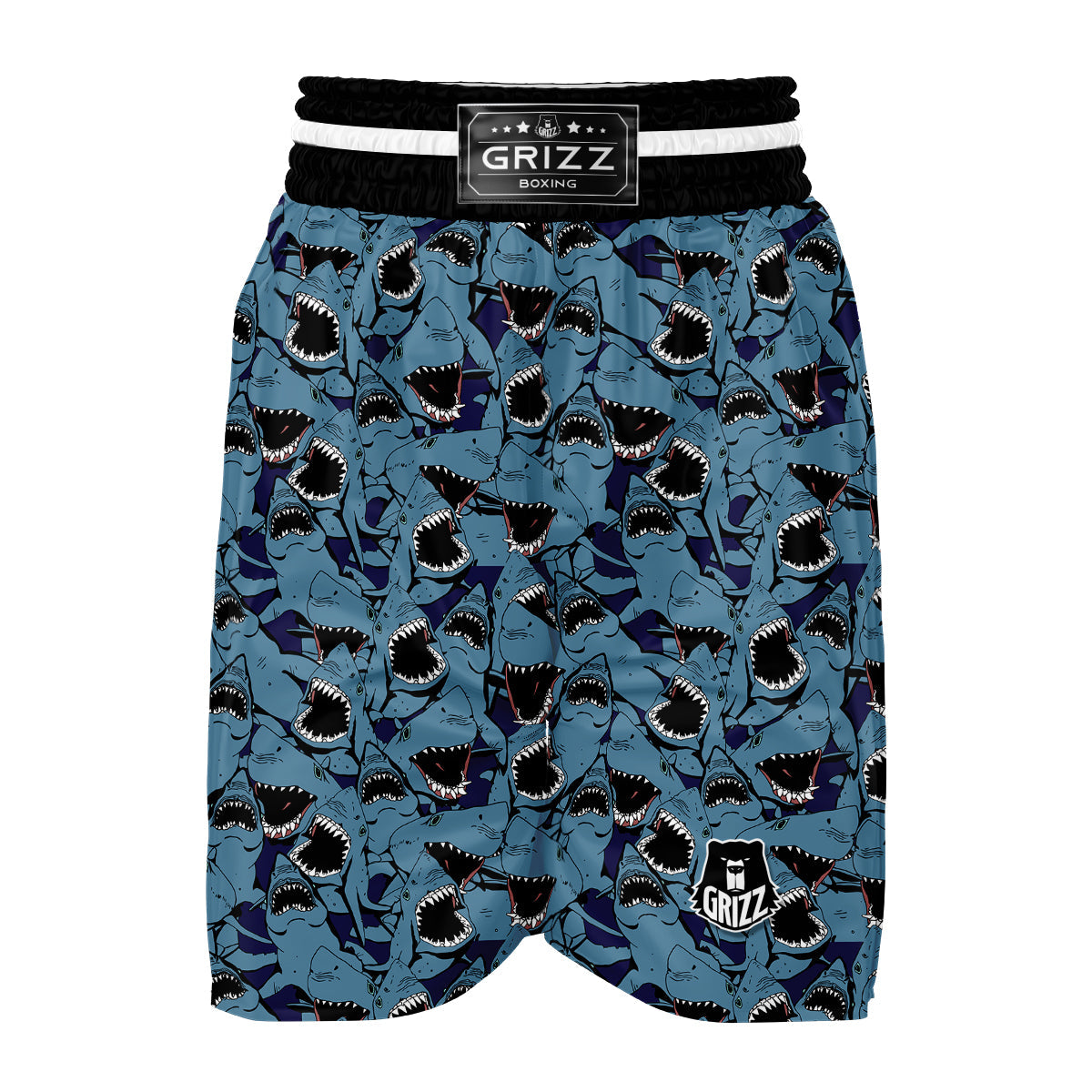 Shark Circling Pattern Print Boxing Shorts-grizzshop