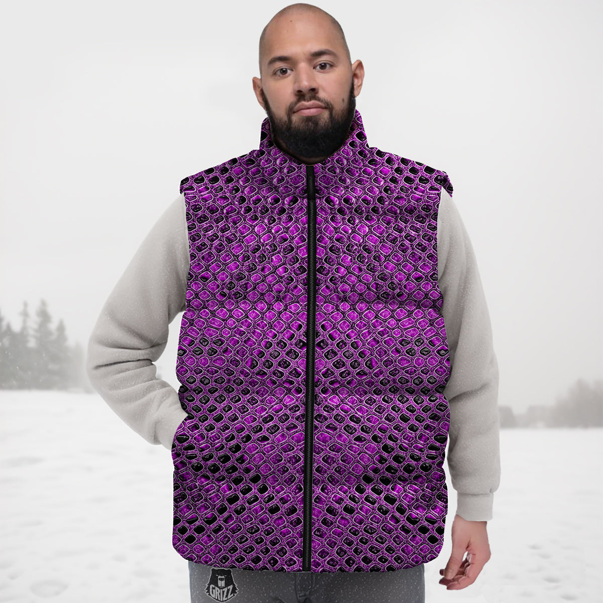 Shark Circling Pattern Print Down Vest