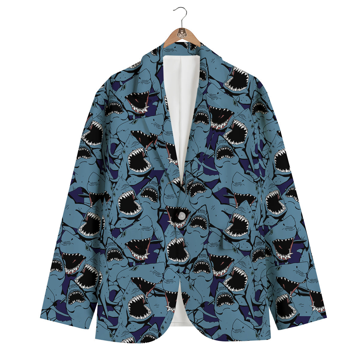Shark Circling Pattern Print Men's Blazer-grizzshop