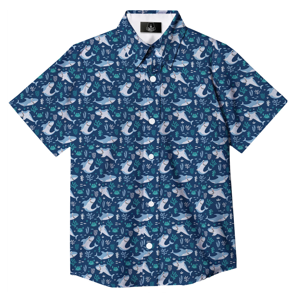 Shark Cute Print Pattern Button Up Shirt-grizzshop