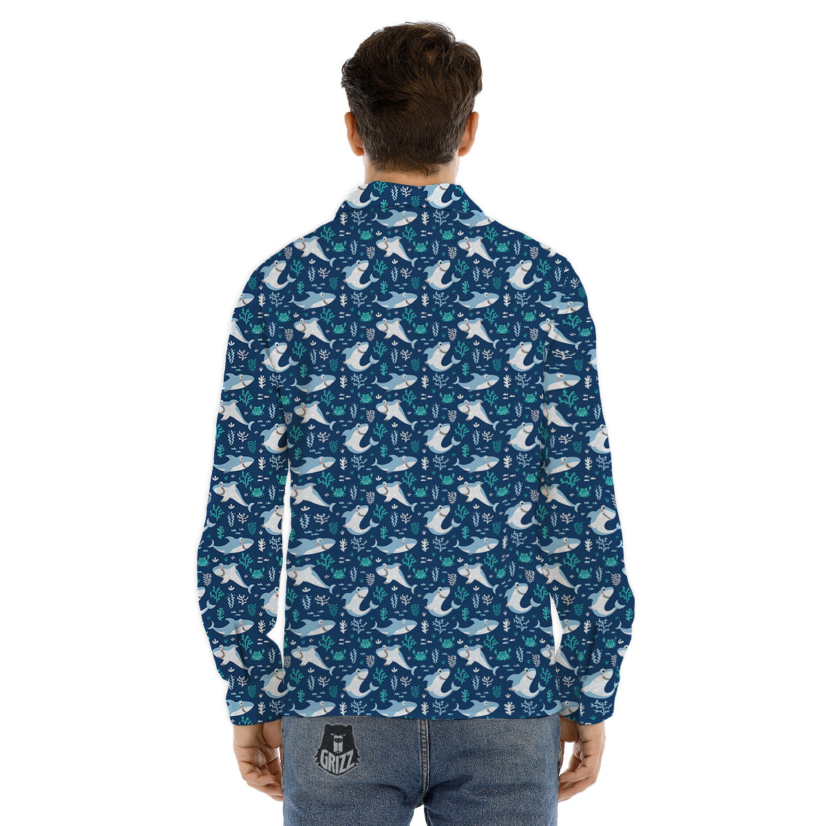 Shark Cute Print Pattern Men's Dress Shirts-grizzshop