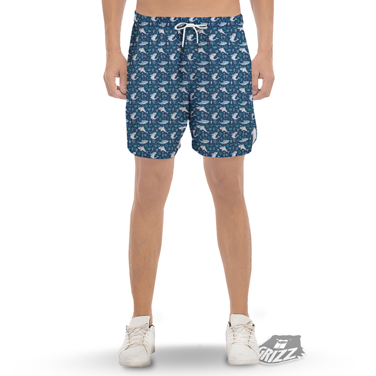 Shark Cute Print Pattern Men's Gym Shorts-grizzshop
