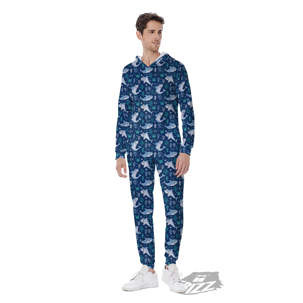 Shark Cute Print Pattern Men's Jumpsuit-grizzshop