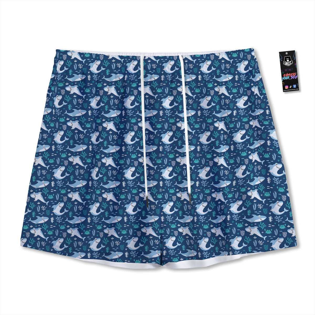 Shark Cute Print Pattern Mesh Shorts