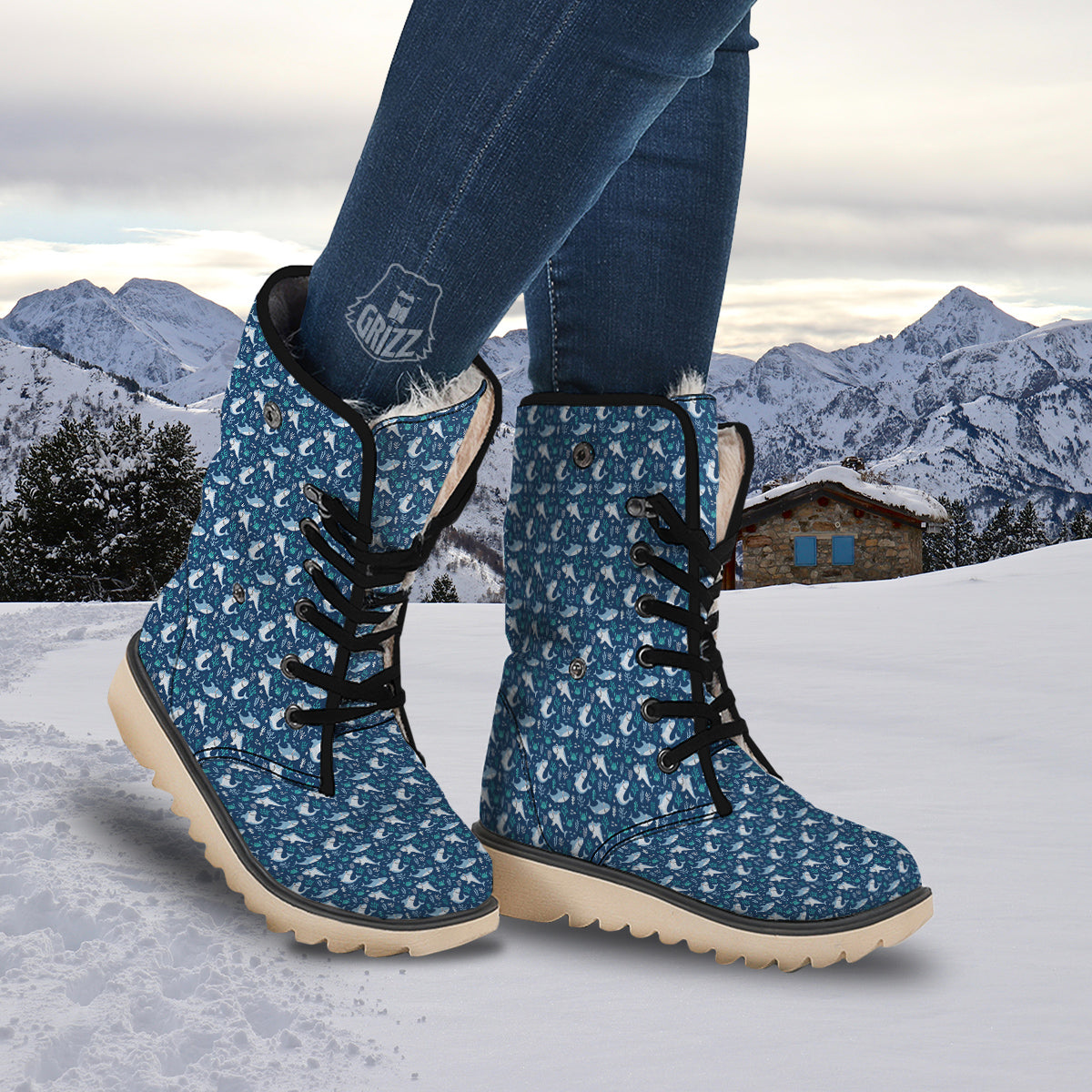Shark Cute Print Pattern Snow Boots-grizzshop