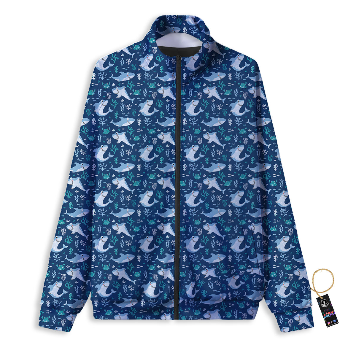 Shark Cute Print Pattern Track Jacket-grizzshop