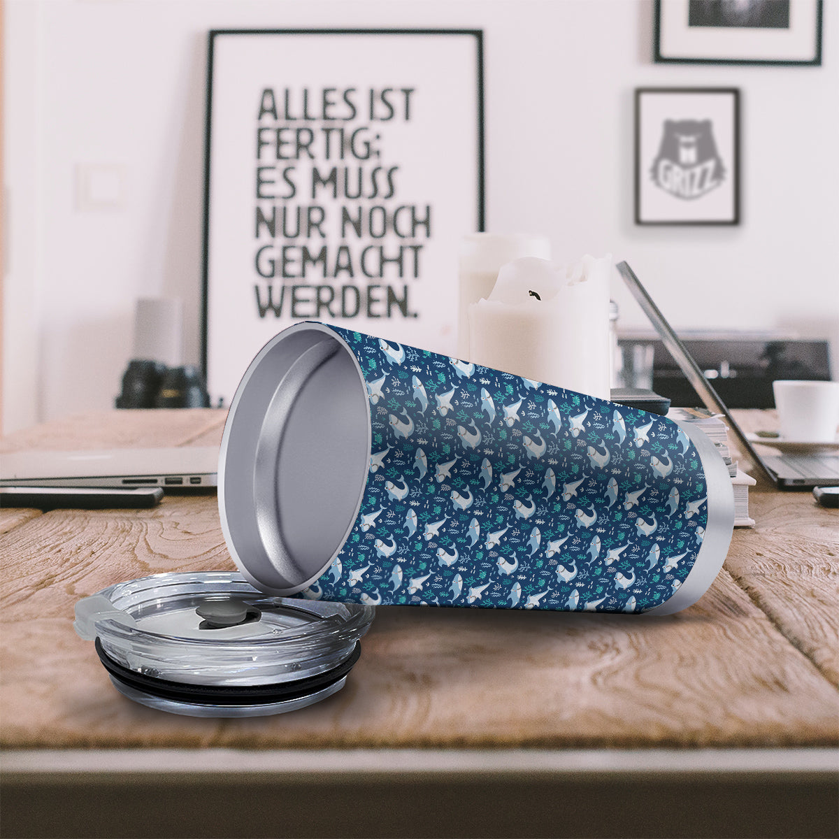Shark Cute Print Pattern Tumbler-grizzshop