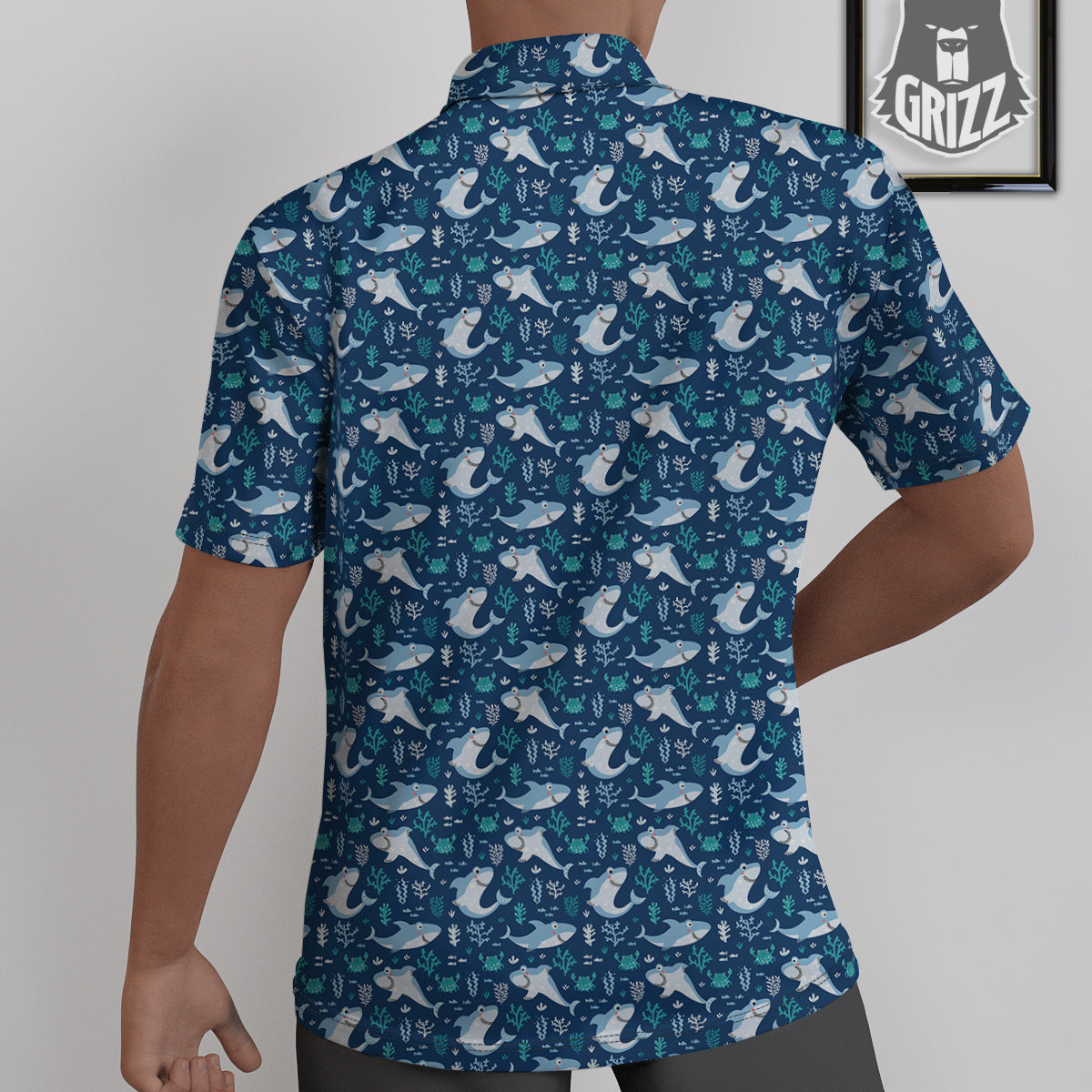 Shark Cute Print Pattern Untucked Shirts-grizzshop