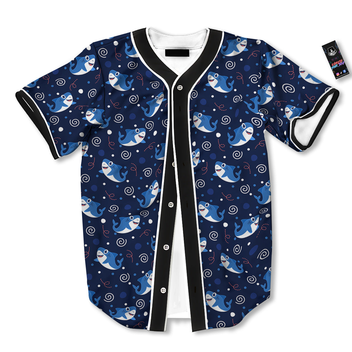 Shark Cute White Print Pattern Baseball Jersey-grizzshop