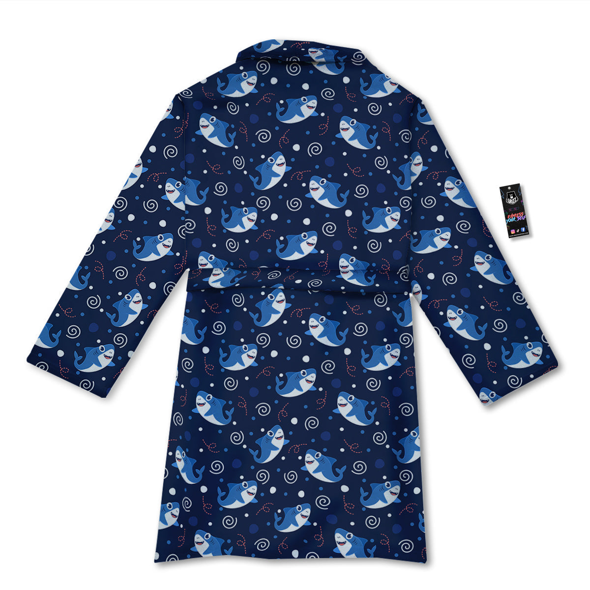 Shark Cute White Print Pattern Bathrobe-grizzshop