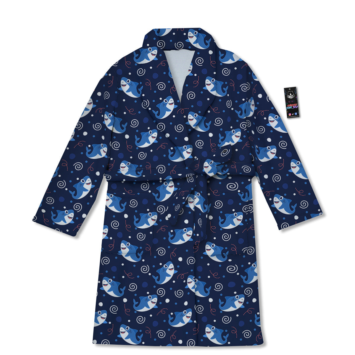 Shark Cute White Print Pattern Bathrobe-grizzshop