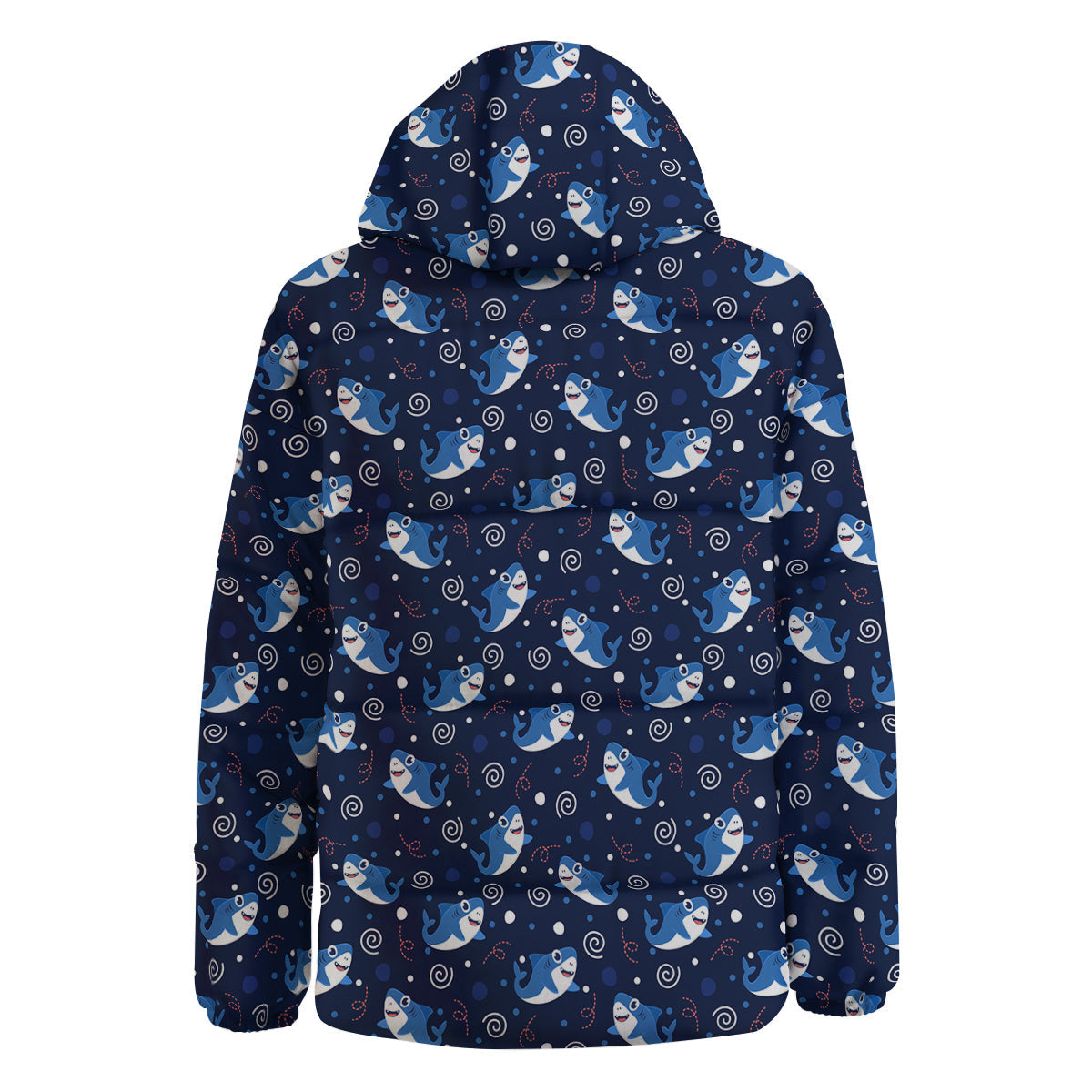 Shark Cute White Print Pattern Down Jacket-grizzshop