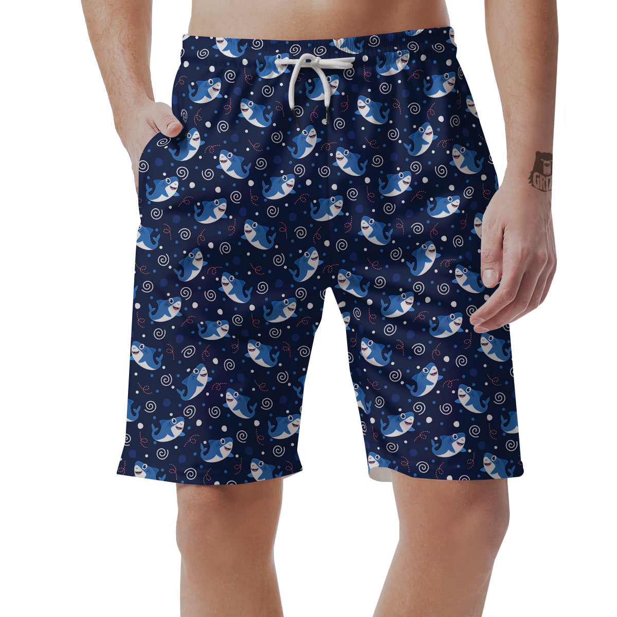 Shark Cute White Print Pattern Men's Shorts-grizzshop