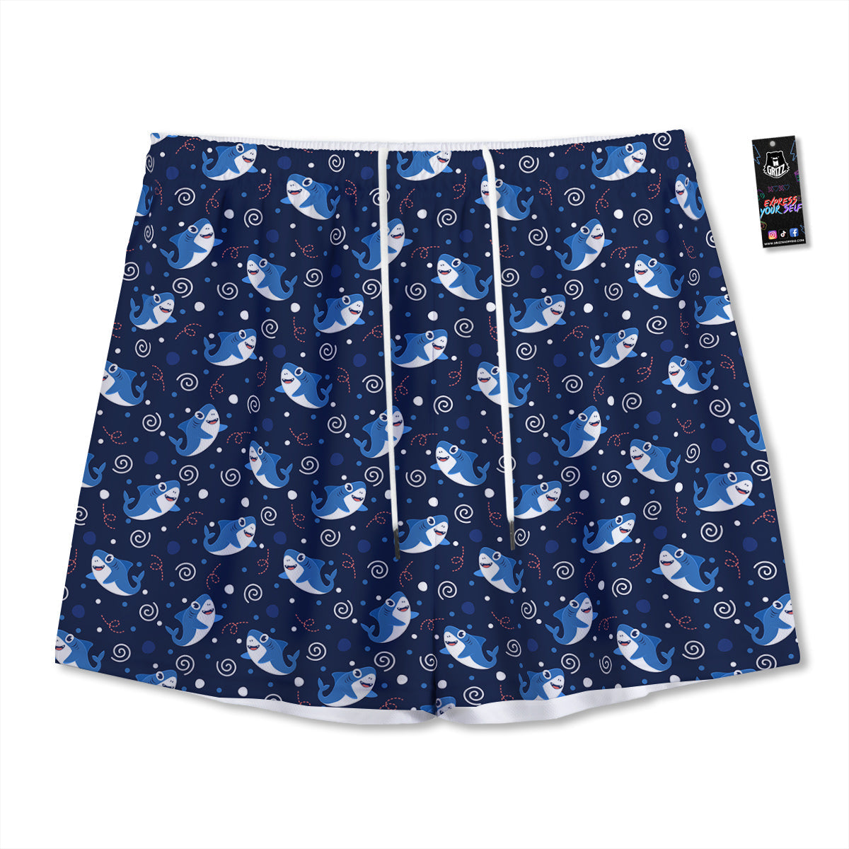 Shark Cute White Print Pattern Mesh Shorts