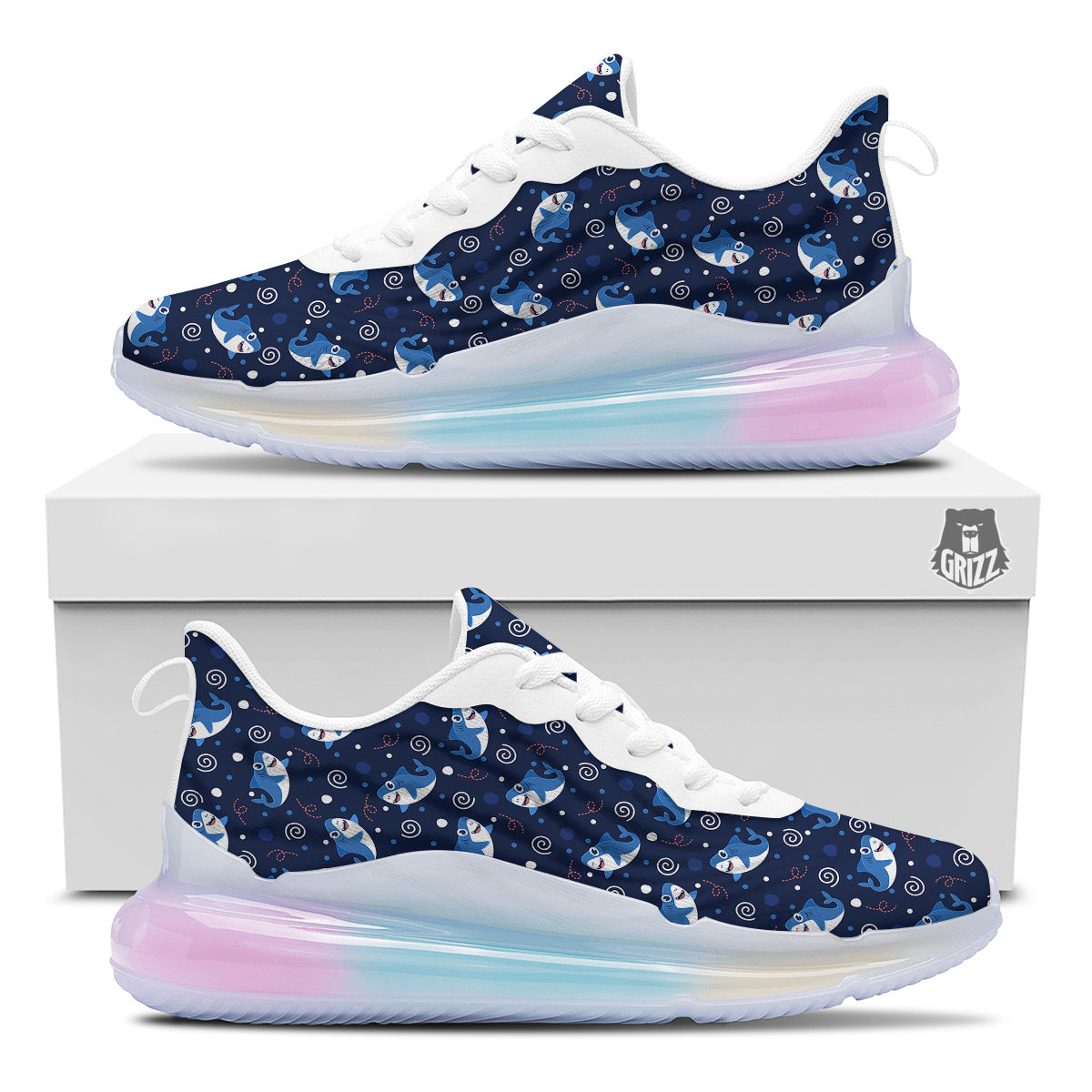 Shark Cute White Print Pattern Running Sneakers-grizzshop