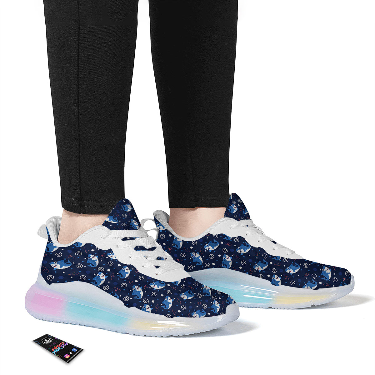 Shark Cute White Print Pattern Running Sneakers-grizzshop