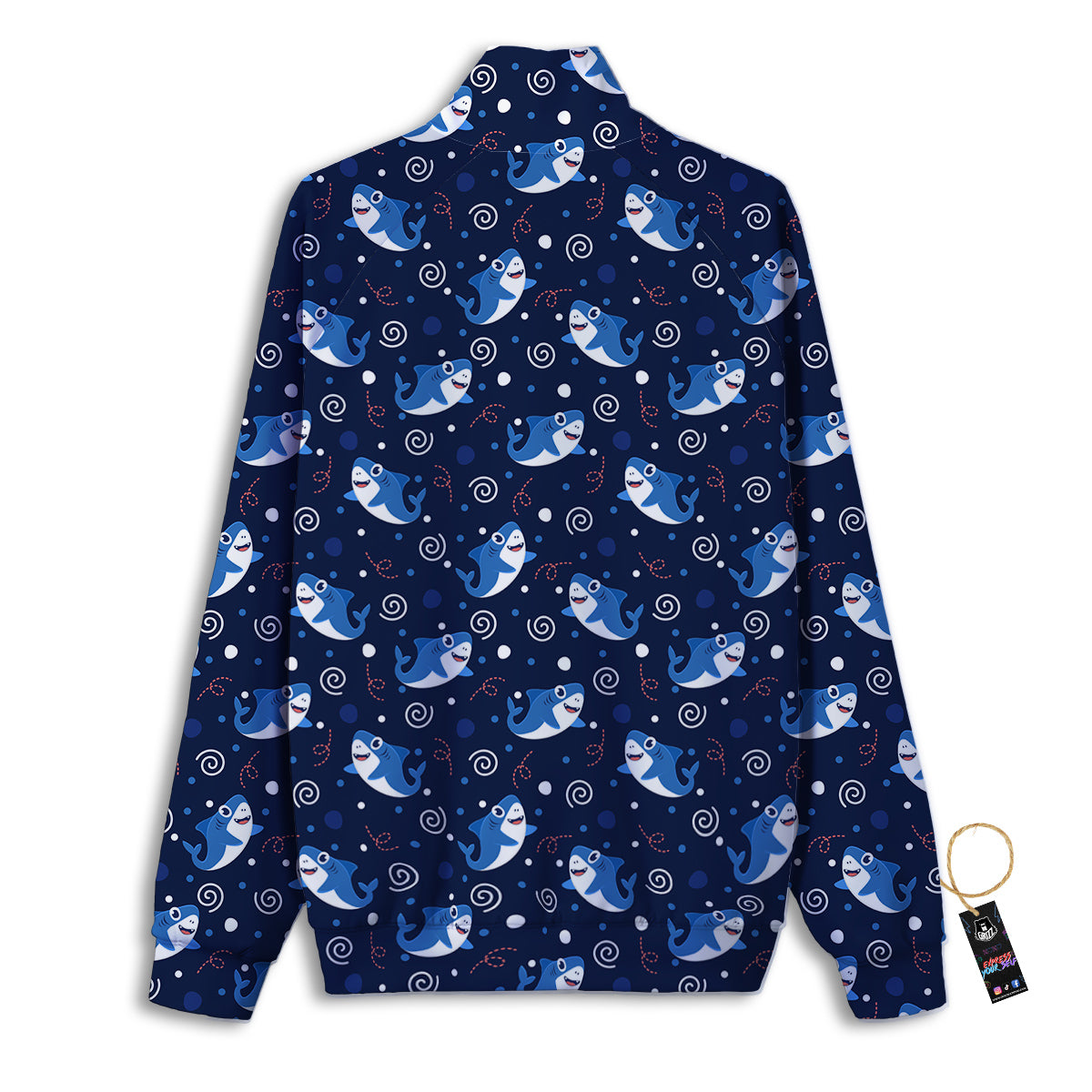 Shark Cute White Print Pattern Track Jacket-grizzshop