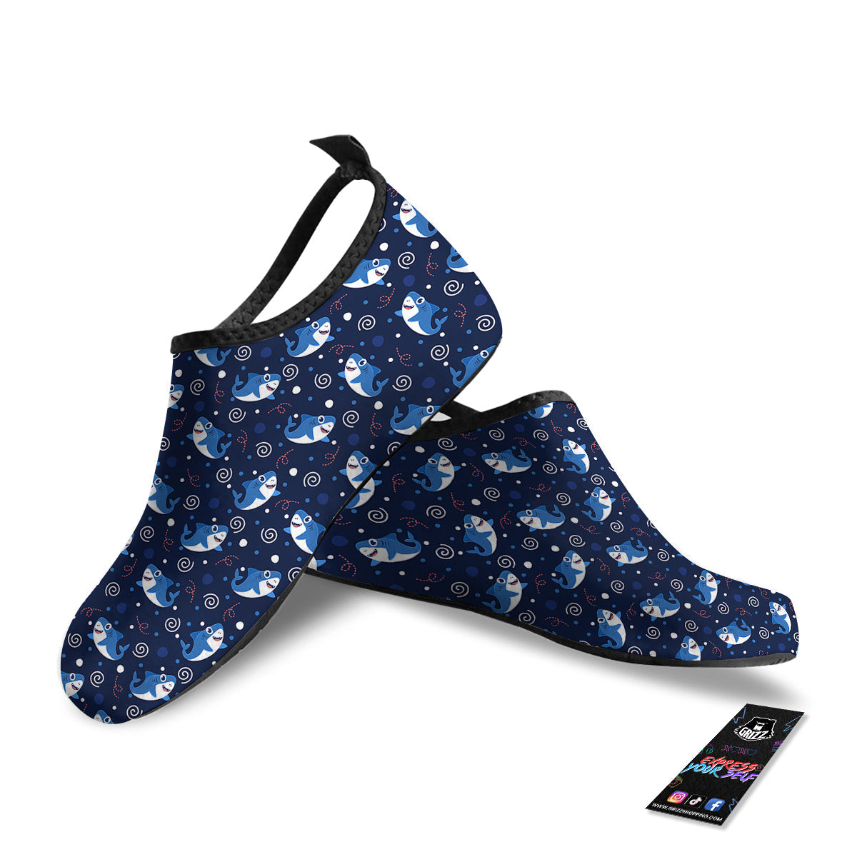 Shark Cute White Print Pattern Water Shoes-grizzshop