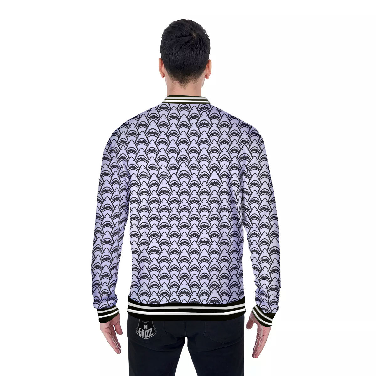 Shark Doodle Print Pattern Baseball Jacket-grizzshop
