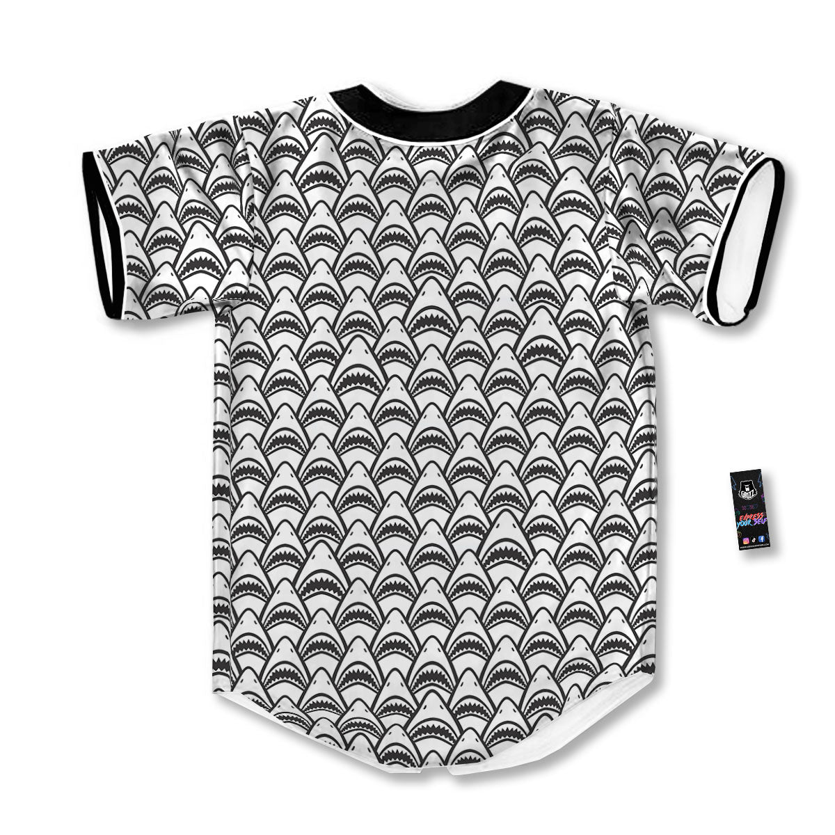 Shark Doodle Print Pattern Baseball Jersey-grizzshop