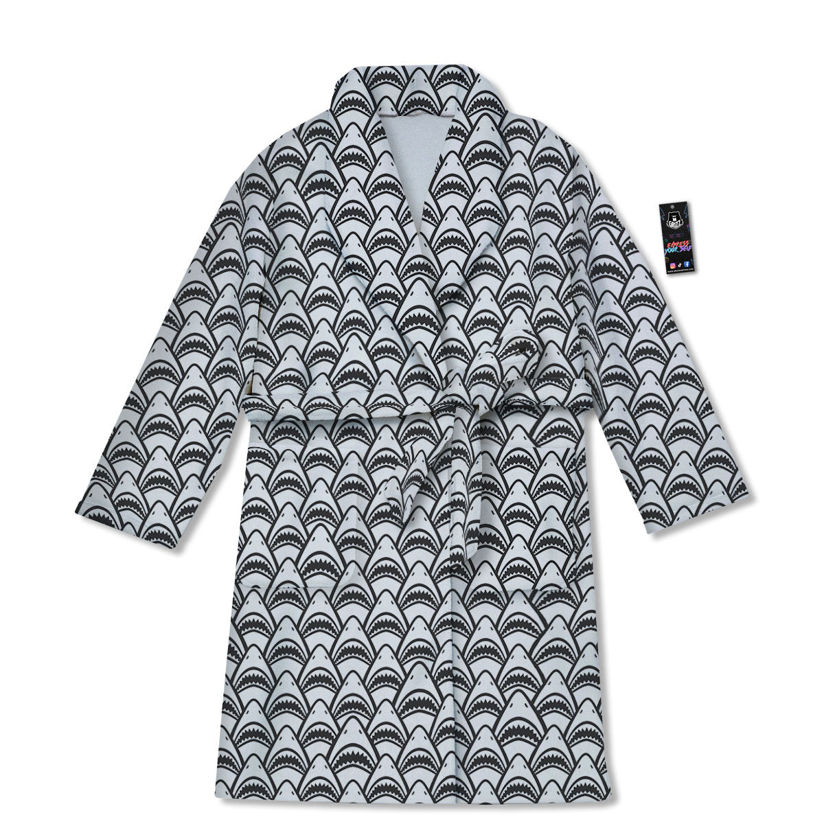 Shark Doodle Print Pattern Bathrobe-grizzshop