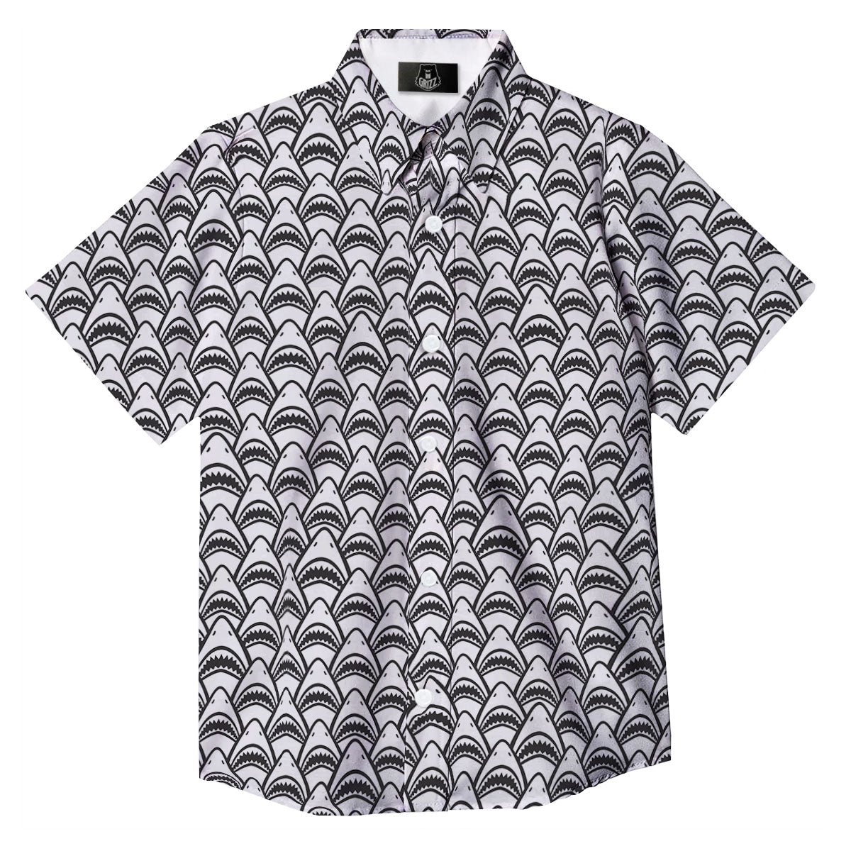Shark Doodle Print Pattern Button Up Shirt-grizzshop