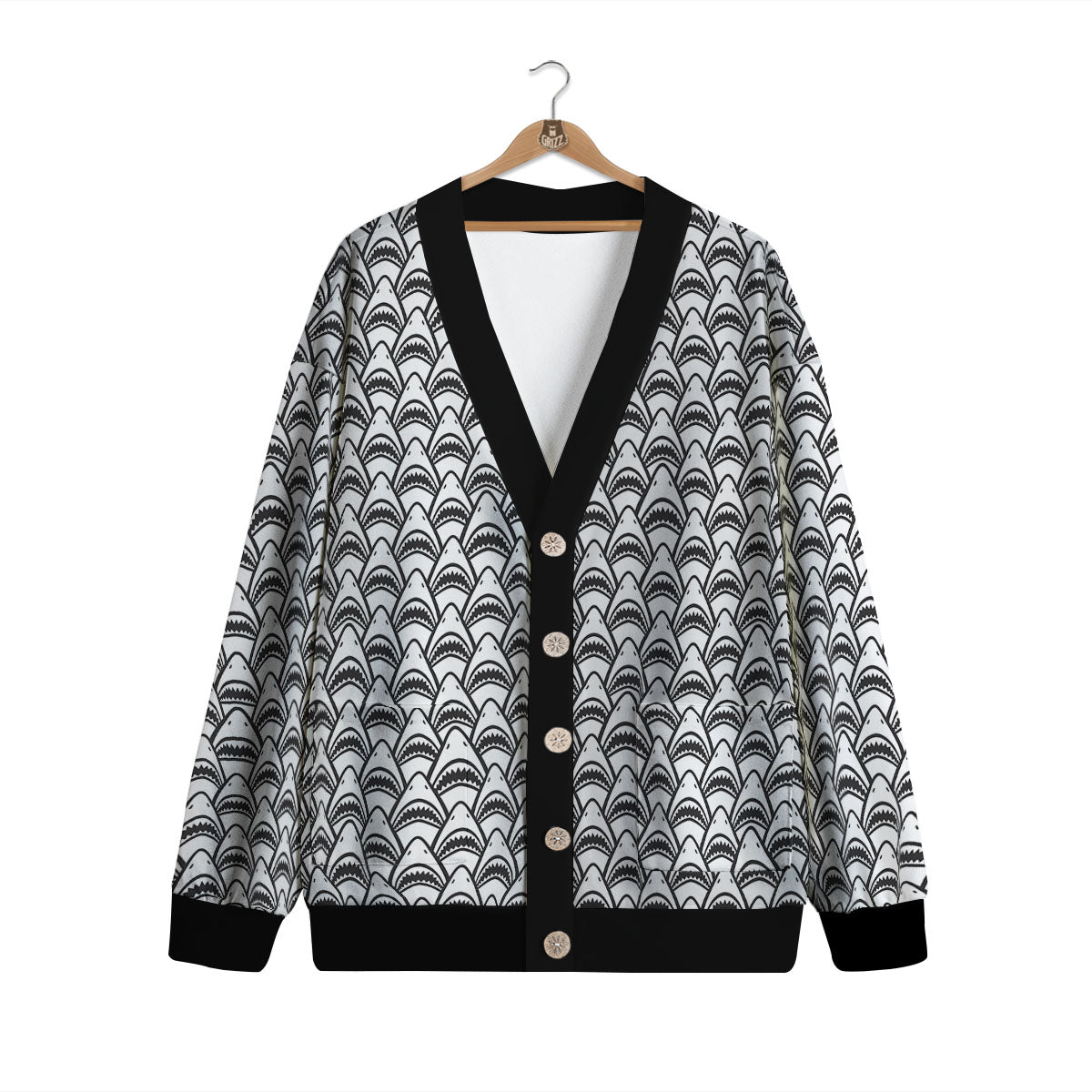 Shark Doodle Print Pattern Cardigan-grizzshop