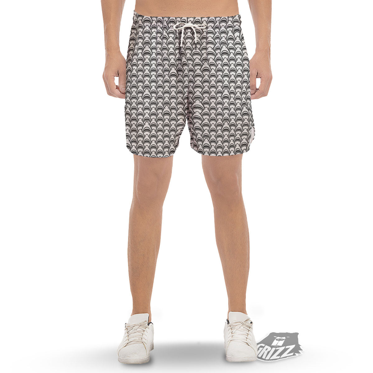 Shark Doodle Print Pattern Men's Gym Shorts-grizzshop