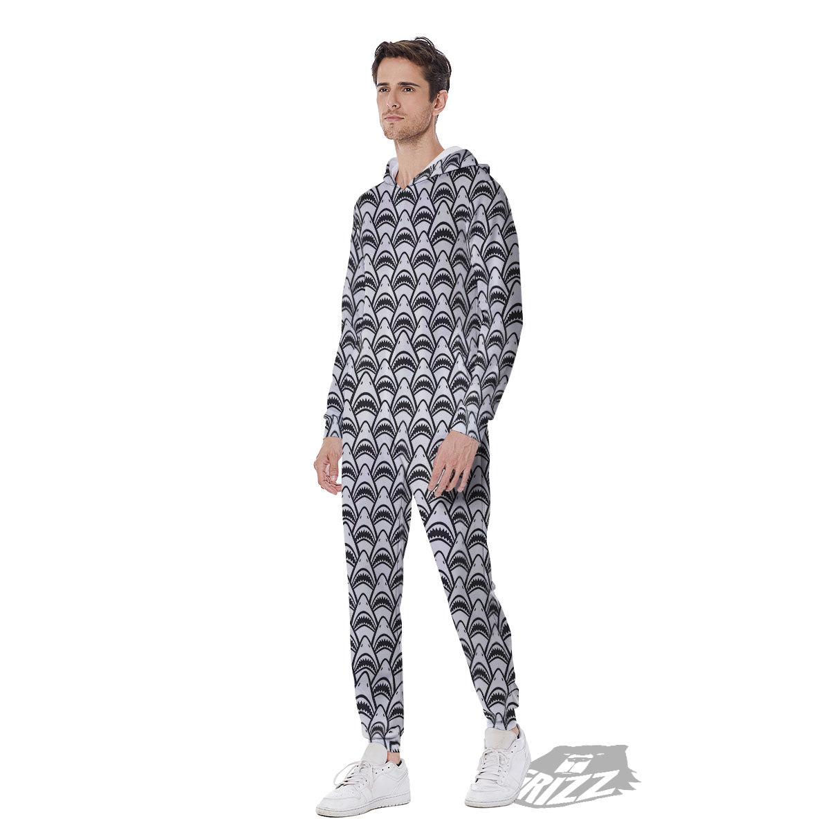 Shark Doodle Print Pattern Men's Jumpsuit-grizzshop