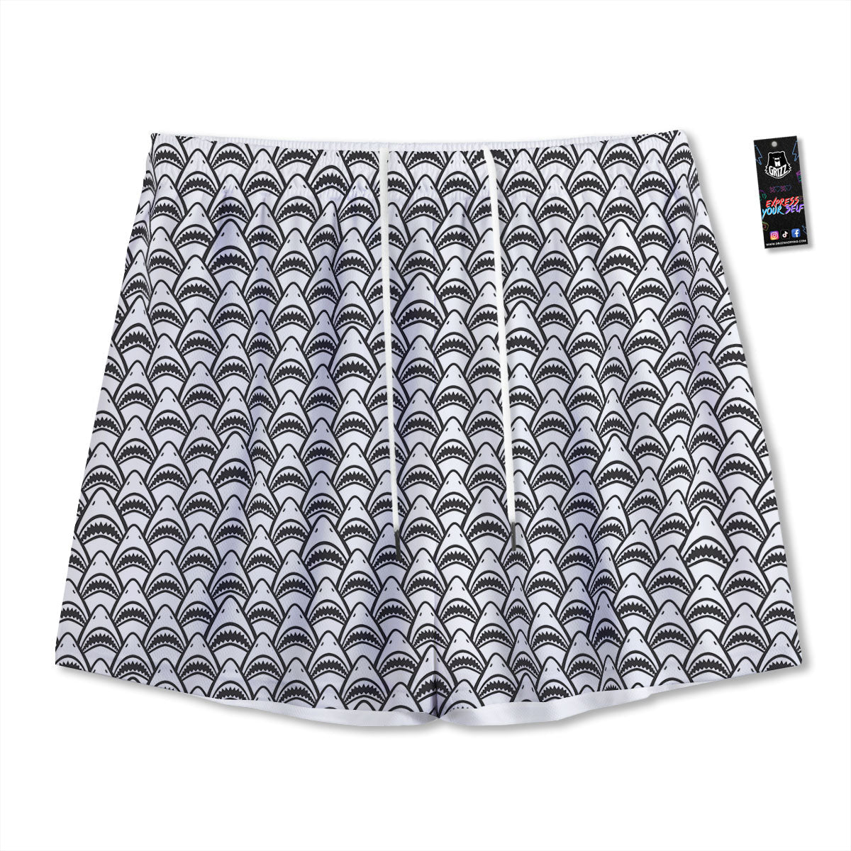 Shark Doodle Print Pattern Mesh Shorts